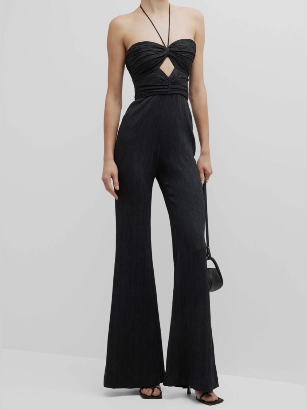 NWT Alexis Black Jada Plissé Keyhole Halter Wide-leg Jumpsuit
